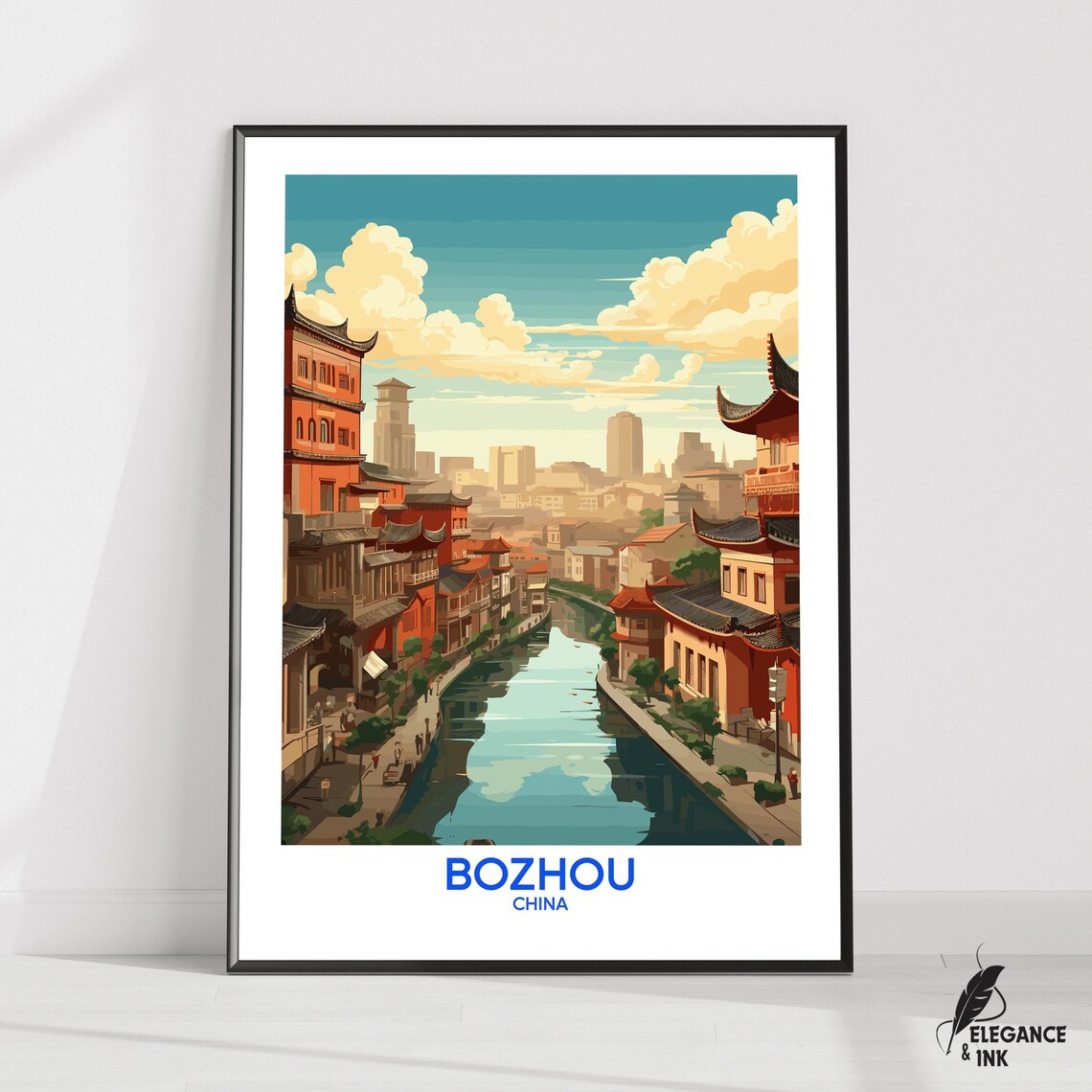 Bozhou China Poster Of Old Canal Town With Curved Chinese Roofs