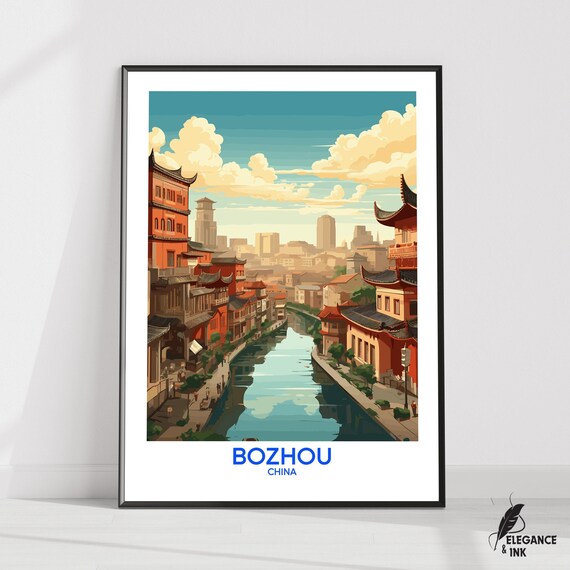 Bozhou Wall Hanging Posterbozhou Flat Vector Illustration Canvasanhui Handmade Wooden Frame And Unframed Colorful Vintage Gift