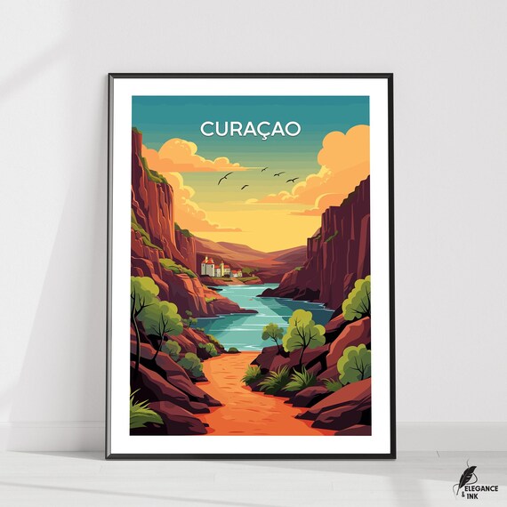 Curaao Printcuraao Travel Gallerycuraao Vintage Artwork Painting Illustrationvintage Home Decorwall Art