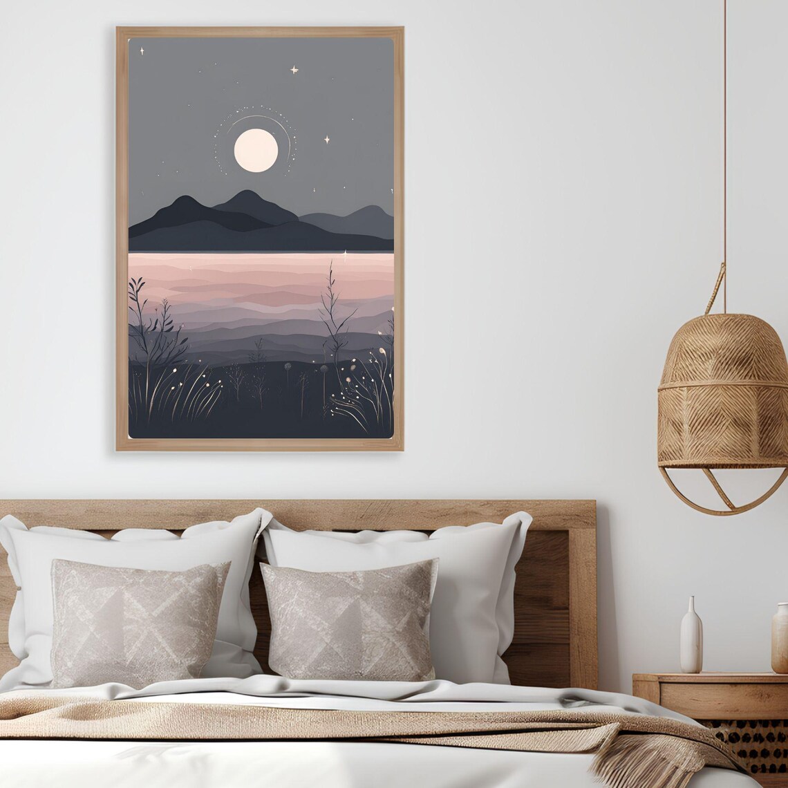 Modern Moon Minimalist Landscape, Botanical Night Scene - Image 2