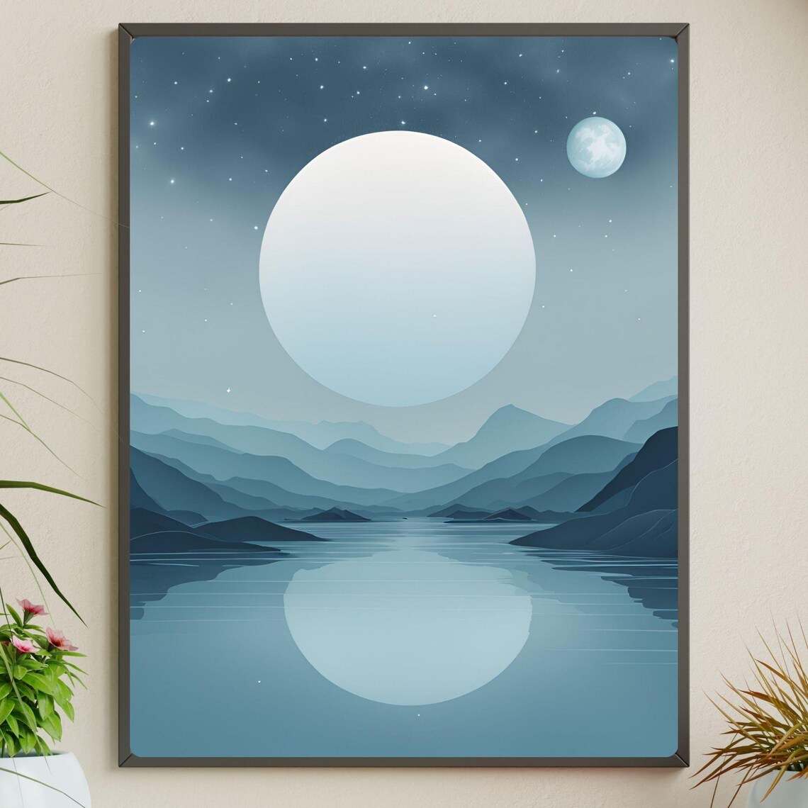 Celestial Landscape, Minimal Moon And Mountains Art Print