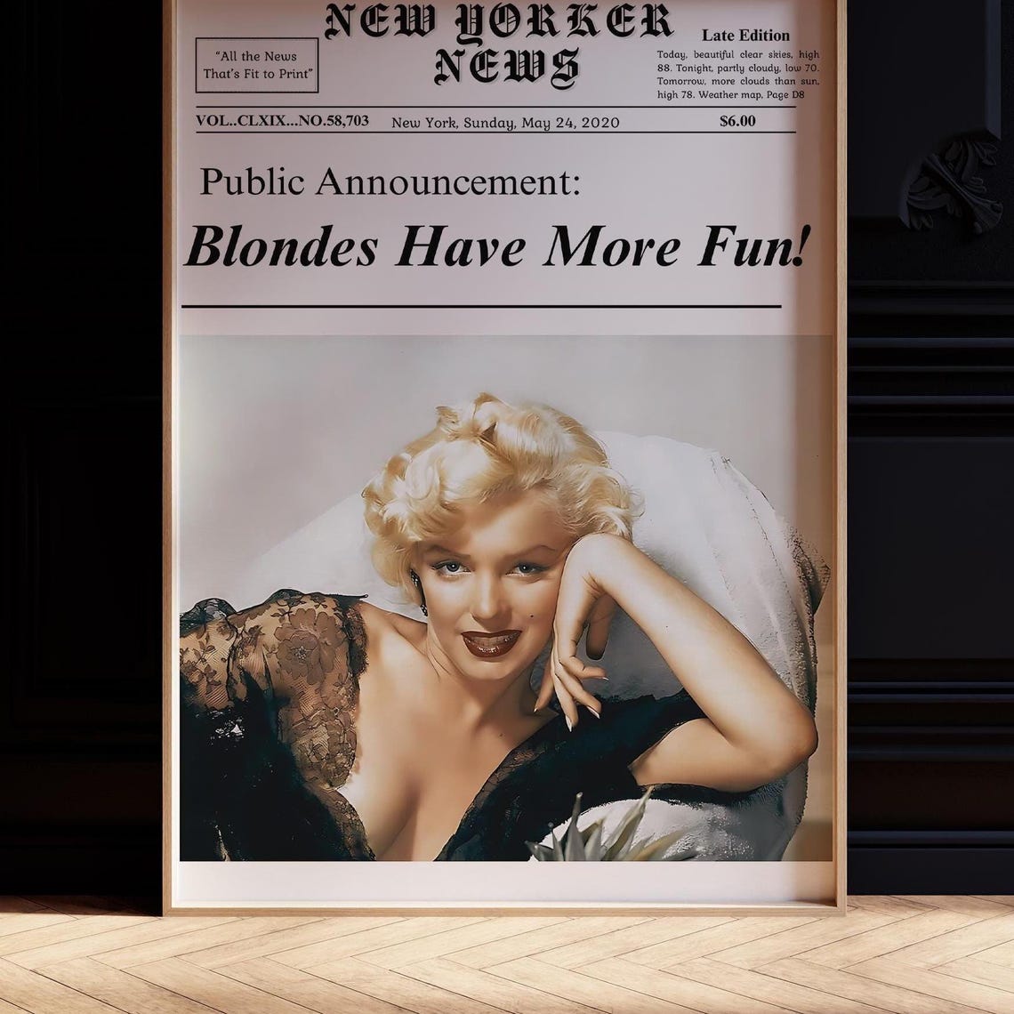 Marilyn Monroe Blondes Have More Fun Retro Newspaper Wall Art - Image 3