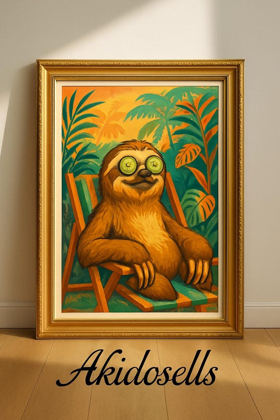 Relaxing Sloth Wall Art Funny Tropical Home Decor