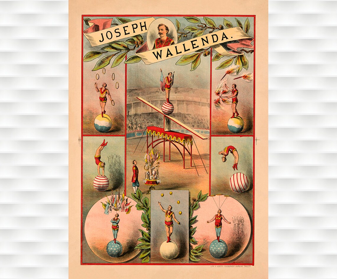 Joseph Wallenda Circus Acrobat Balancing Show Vintage Poster