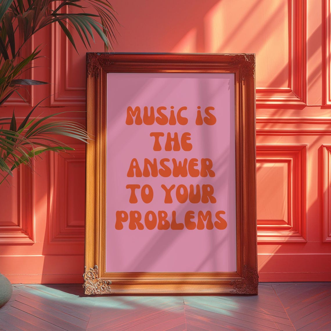 Music Is The Answer To Your Problems Pink Retro Typography Poster