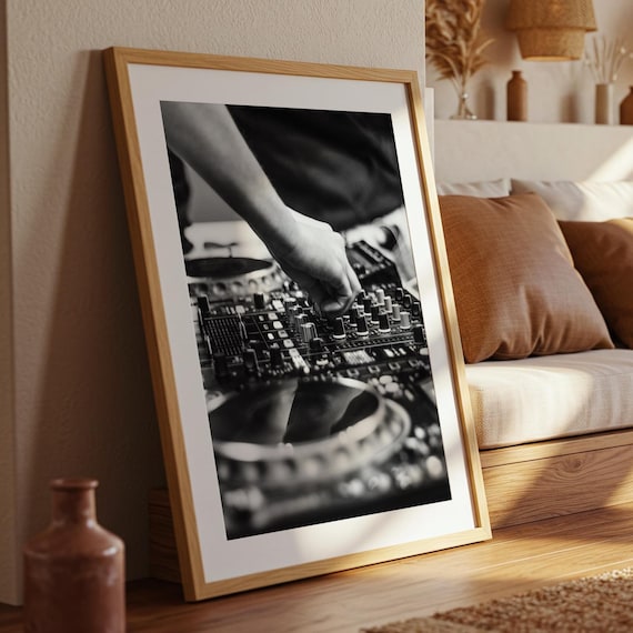DJ Decks Mixer Monochrome Photography Music Studio Poster Art
