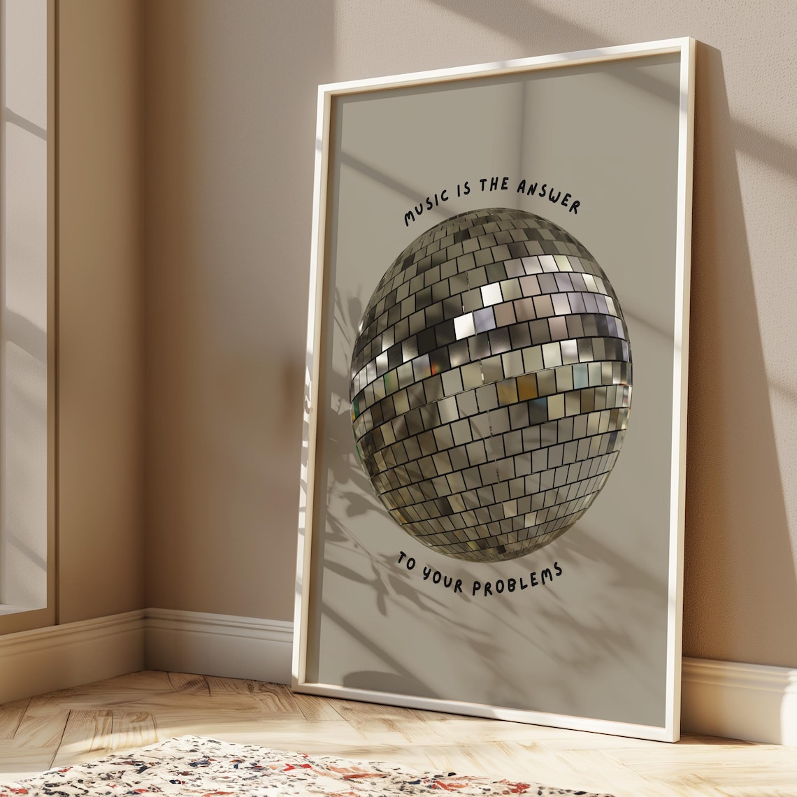 Music Is The Answer Silver Disco Ball Art Print
