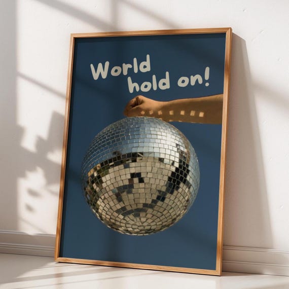 World Hold On Red Disco Ball Wall Print Ibiza Colourful Funny Cute Birthday Christmas Gift Unique Leopard Cocktail Lyric