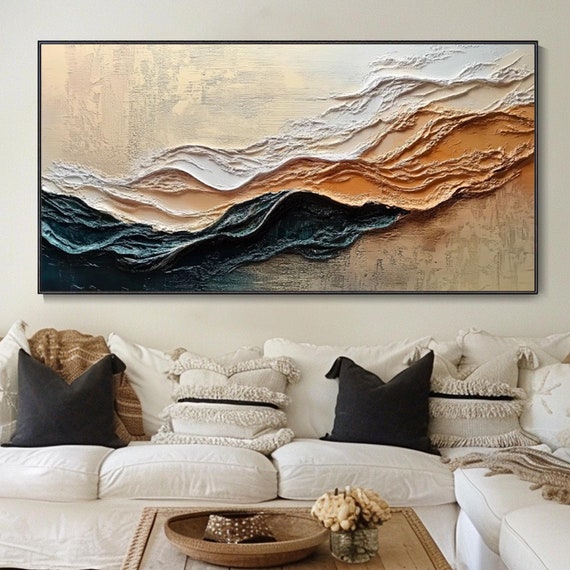 Wabi Sabi Abstract Art Beige Brown Earth Tones Waves Sunset Home Wall Decor Heavy Textured Art Mural Modern Decor Original Hand Art