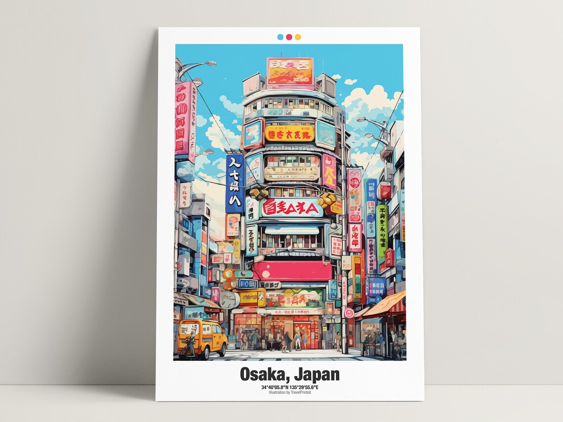 Osaka Japan Neon Sign City Building Anime Style Travel Poster - Image 3