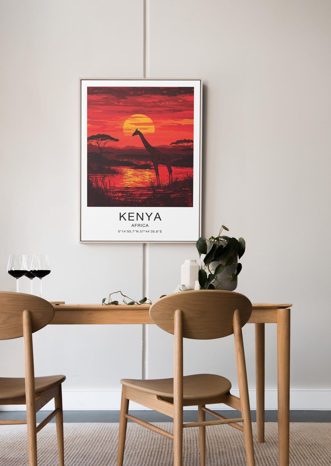 Kenya Africa Travel Poster Giraffe Sunset Savanna Silhouette Artwork - Image 2