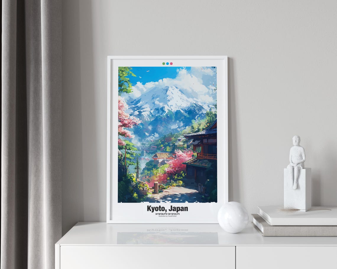 Kyoto Japan Mount Fuji Cherry Blossom Temple Street Travel Poster - Image 2
