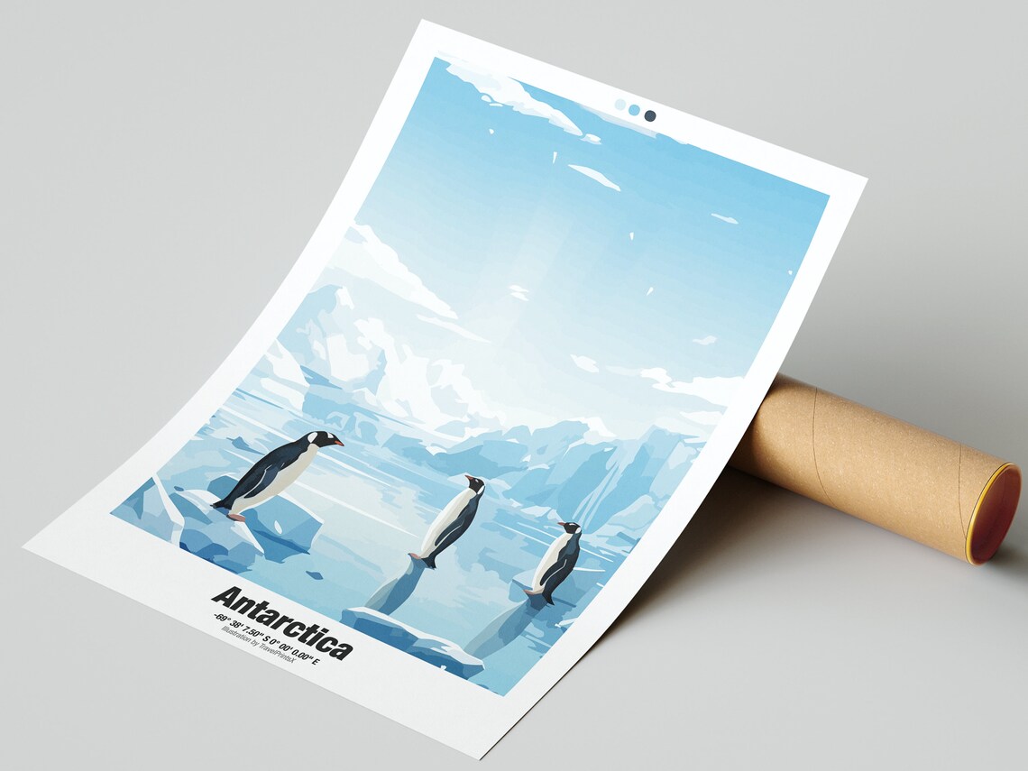 Antarctica Penguins Iceberg Colony Frozen Ocean Travel Poster - Image 2