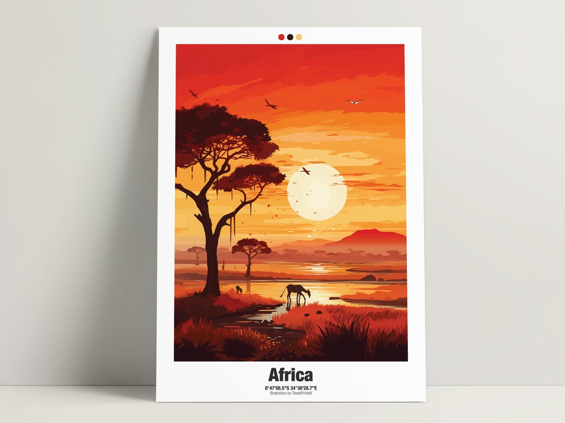 Africa Travel Poster Africa Safari Poster Africa Illustration Wall Art Safari Wall Decor Africa Wall Art Sunset Art - Image 3