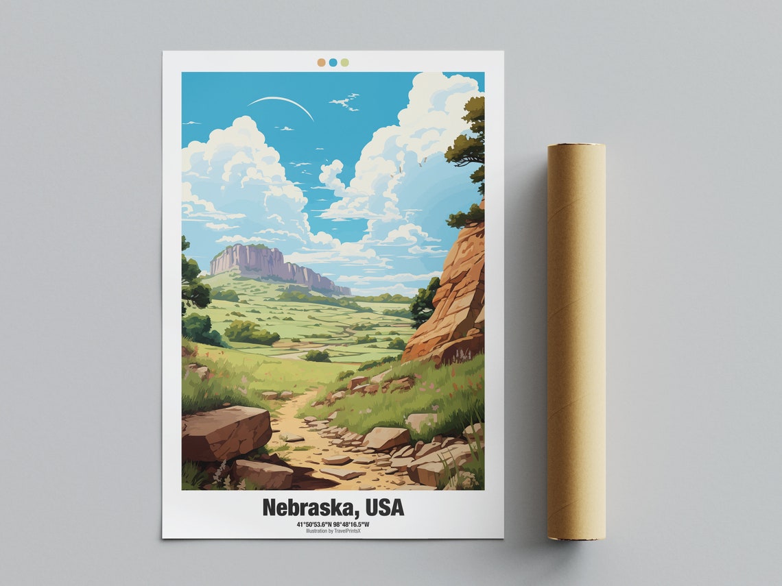 Nebraska Rocky Canyon Scenic Hiking Trail Prairie Vista Travel Poster