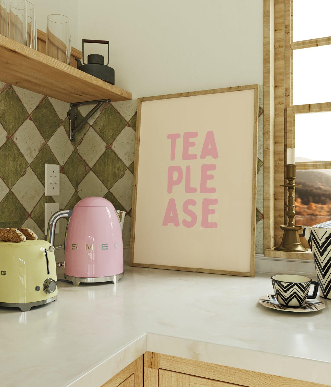 Tea Please Poster Funny Lover Wall Art Print Cute Beverage Quote Cozy Kitchen Or Office Decor For Lovers
