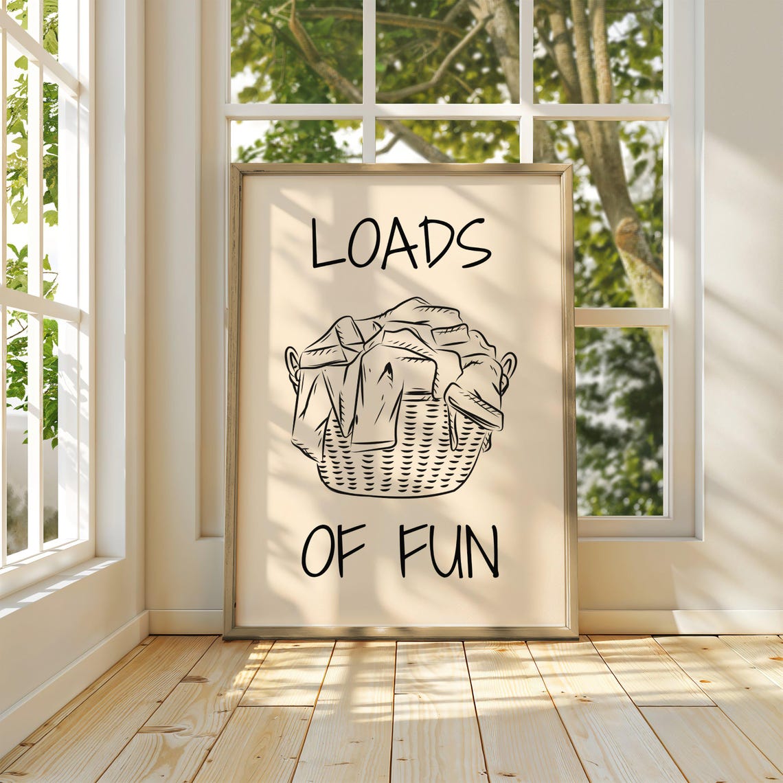 Loads Of Fun Print Funny Laundry Room Poster Utility Wall Art Beige Black