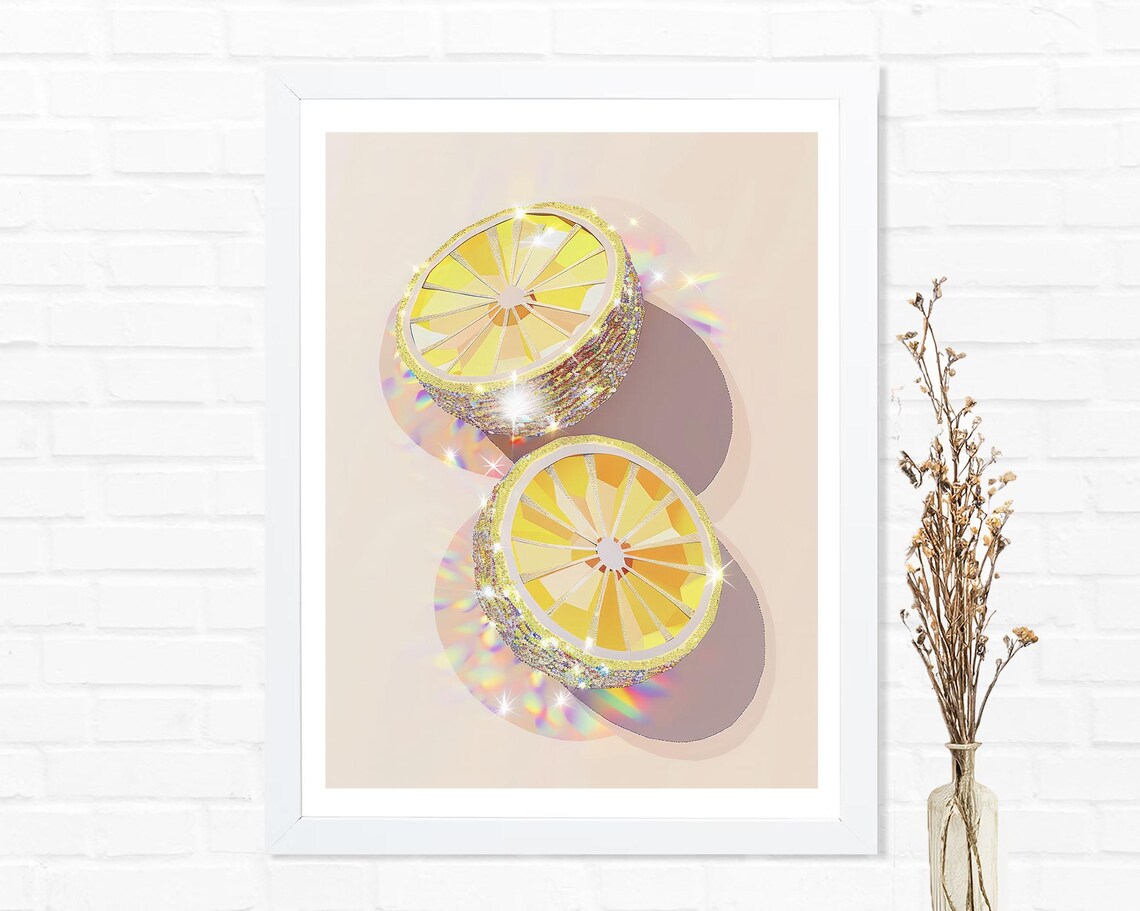 Glitter Lemon Slices Sparkly Disco Citrus Trendy Kitchen Poster - Image 2