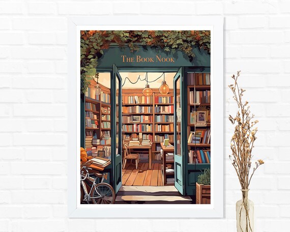 The Book Nook Cozy Bookshop Storefront Book Lover Reading Room Poster