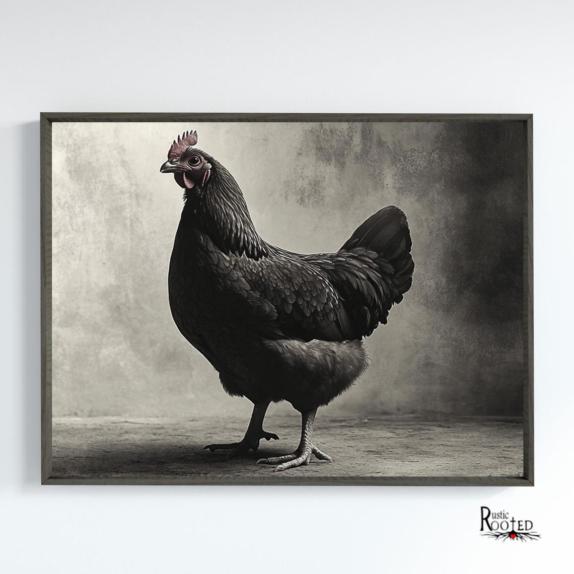 Black Hen Portrait in Classic Black and White Art Style Poster - Image 3