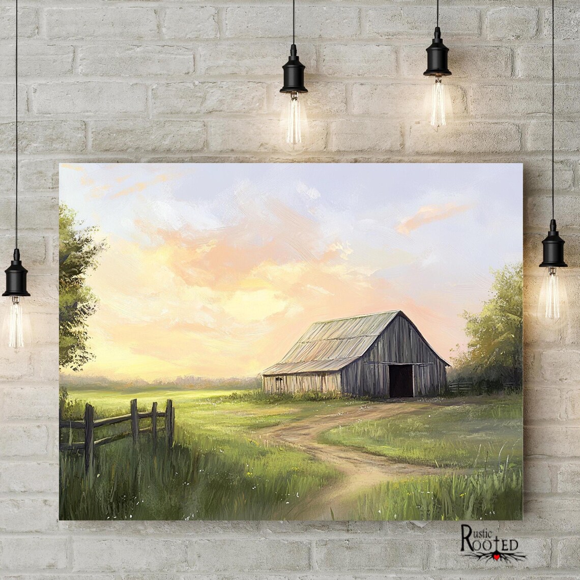 Weathered Old Barn at Sunrise Countryside Farm Landscape Poster