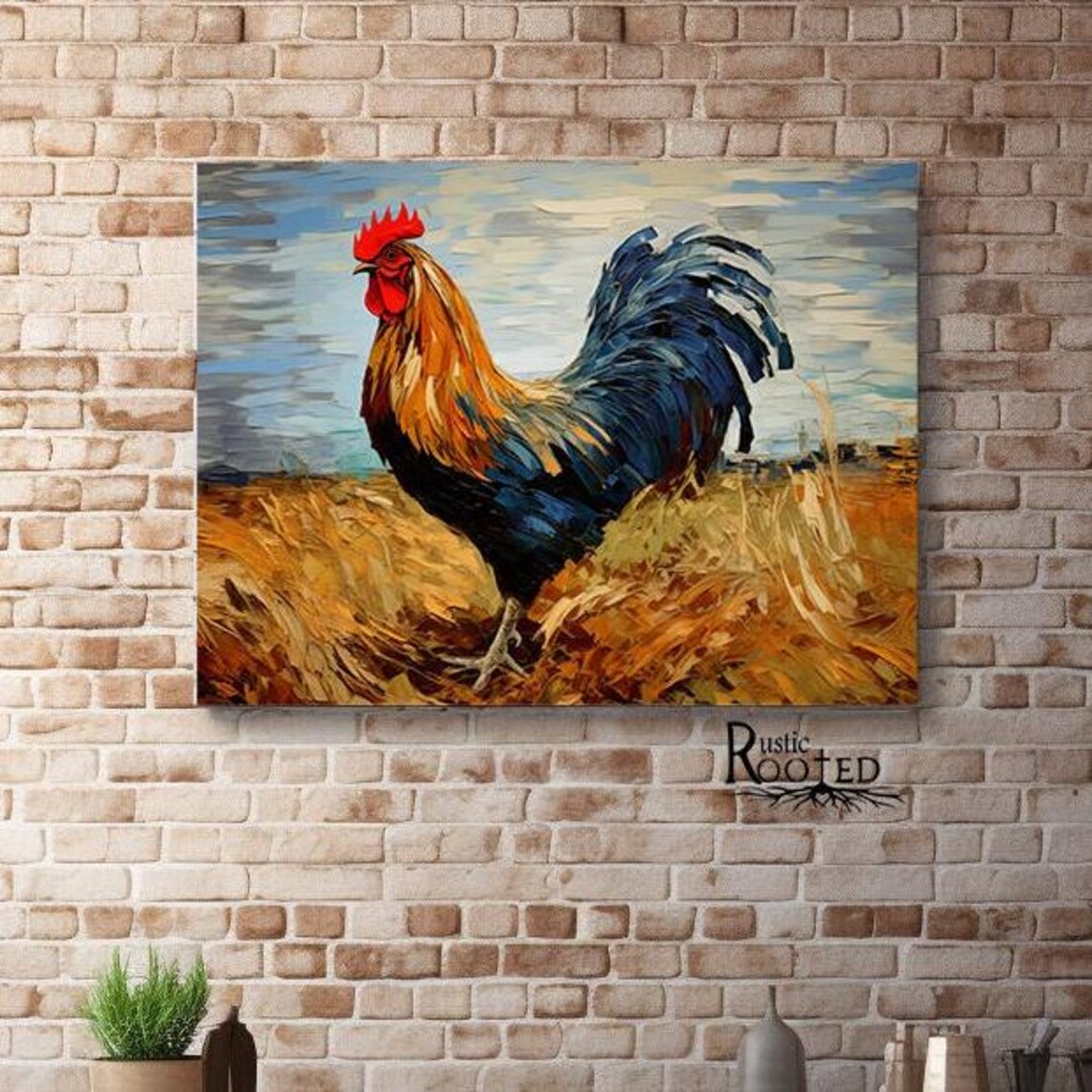 Colorful Rooster Oil Painting in a Golden Wheat Field Poster - Image 3