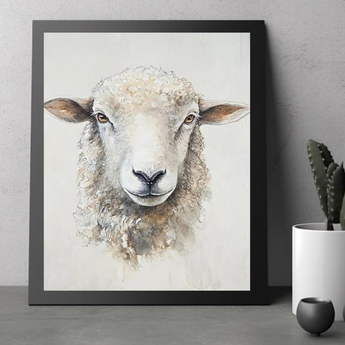 Watercolor Sheep Face Portrait Barnyard Animal Farm Art Poster - Image 4