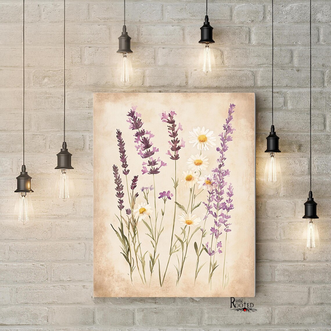 Lavender Daisy Wildflower Watercolor Botanical Farmhouse Art Poster - Image 3