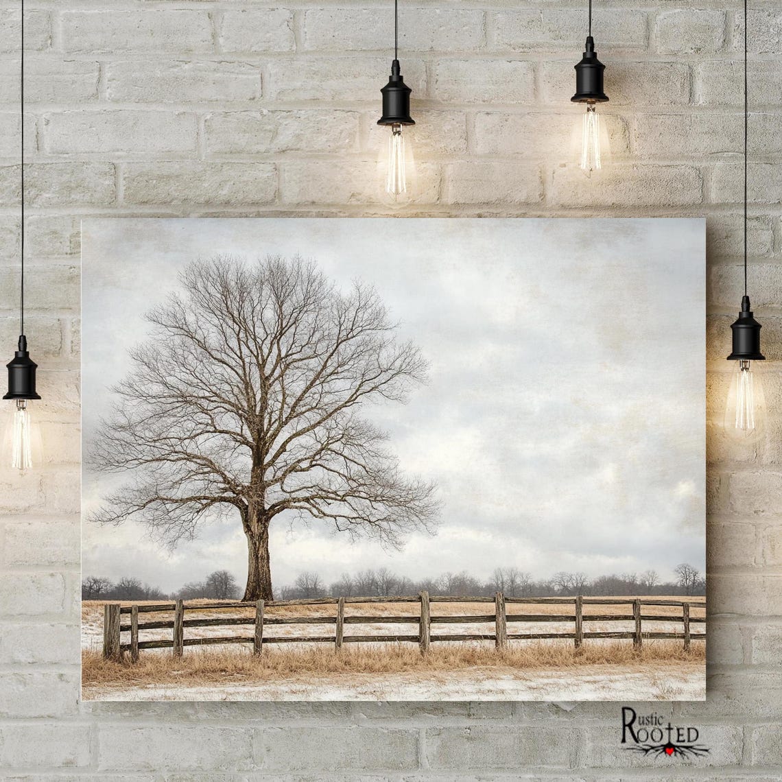 Lone Bare Tree in a Country Field with Rustic Wooden Fence Poster - Image 2