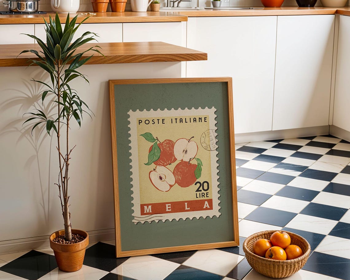 Apple Poster, Retro Italian Food Art