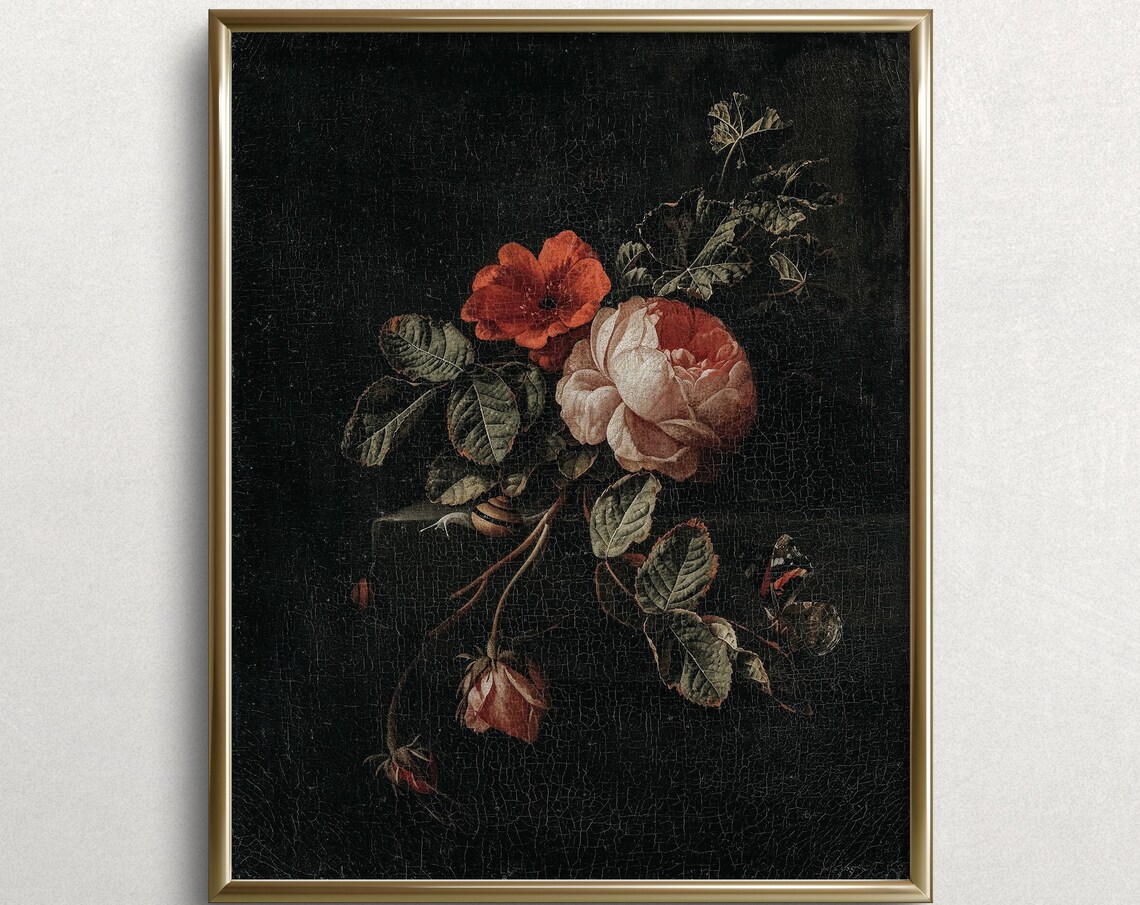 Cracked Roses, Moody Dark Academia Art Poster