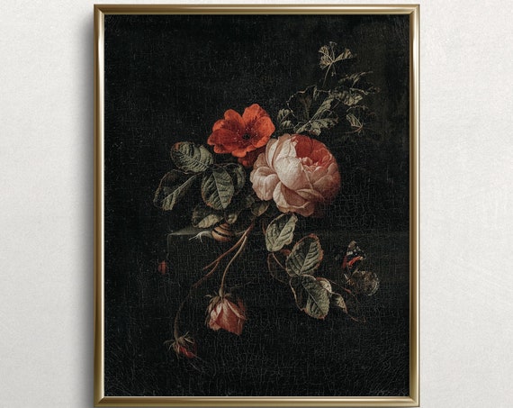 Cracked Roses, Moody Dark Academia Art Poster
