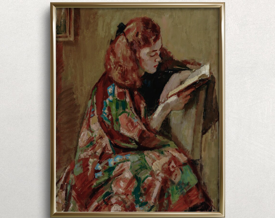 Edith And Her Book, Cozy Reading Nook Art Print