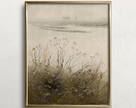 Lakeside Blooms French Country Wall Art Countryside Landscape Oil Painting Vintage Landscape Painting L228