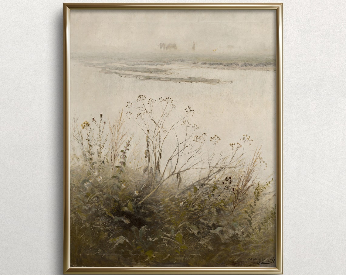 Lakeside Blooms French Country Wall Art Countryside Landscape Oil Painting Vintage Landscape Painting L228
