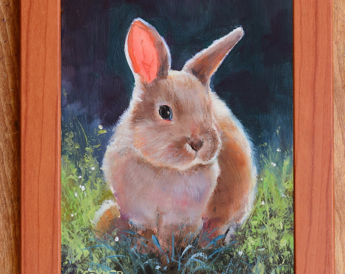 Fluffy Brown Bunny Sitting in the Grass Under Night Sky Poster - Image 4