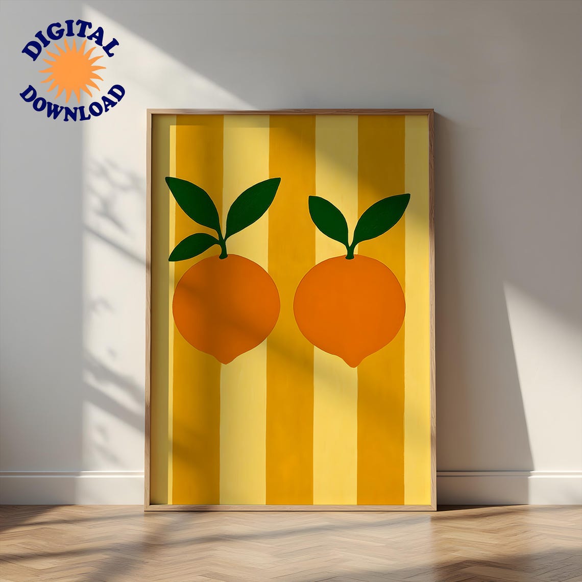 Minimalist Twin Orange Fruit Retro Yellow Kitchen Decor Poster