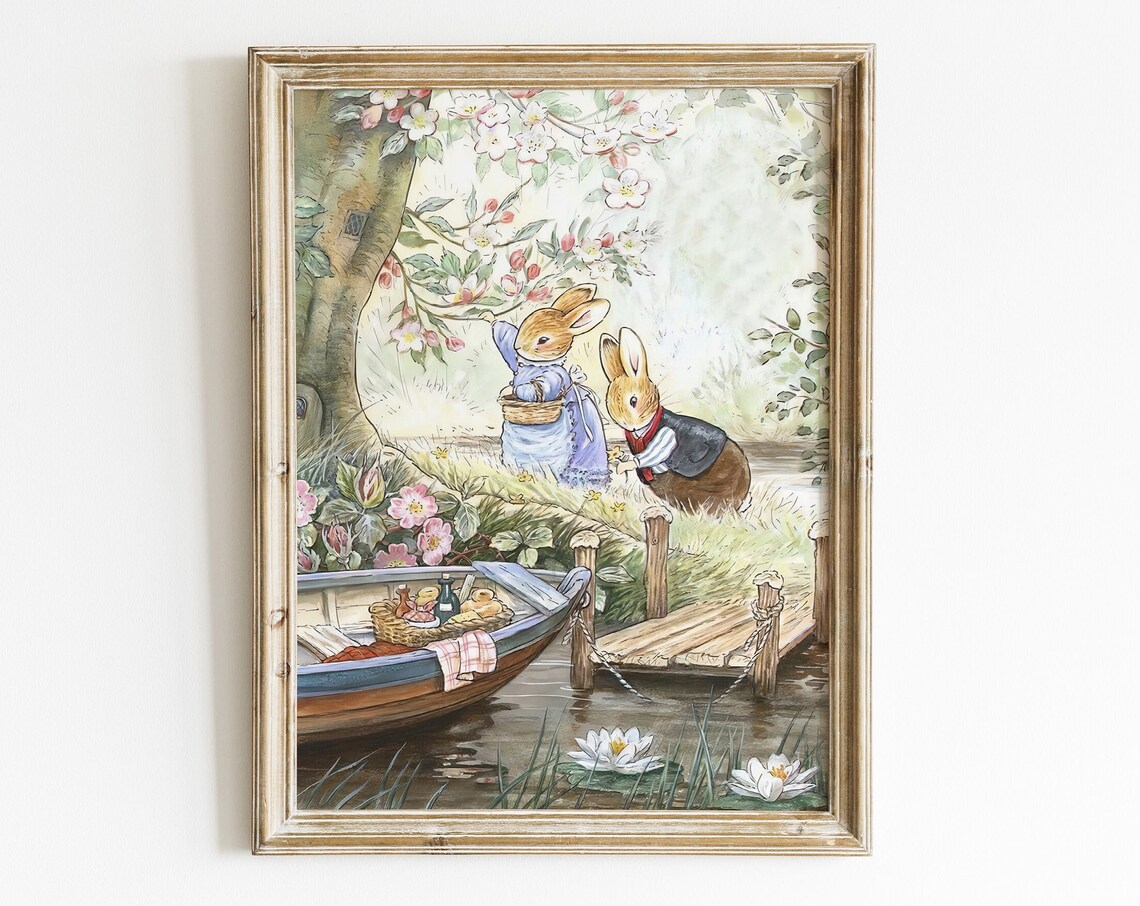Beatrix Potter Bunnies Picnic Vintage Art Print