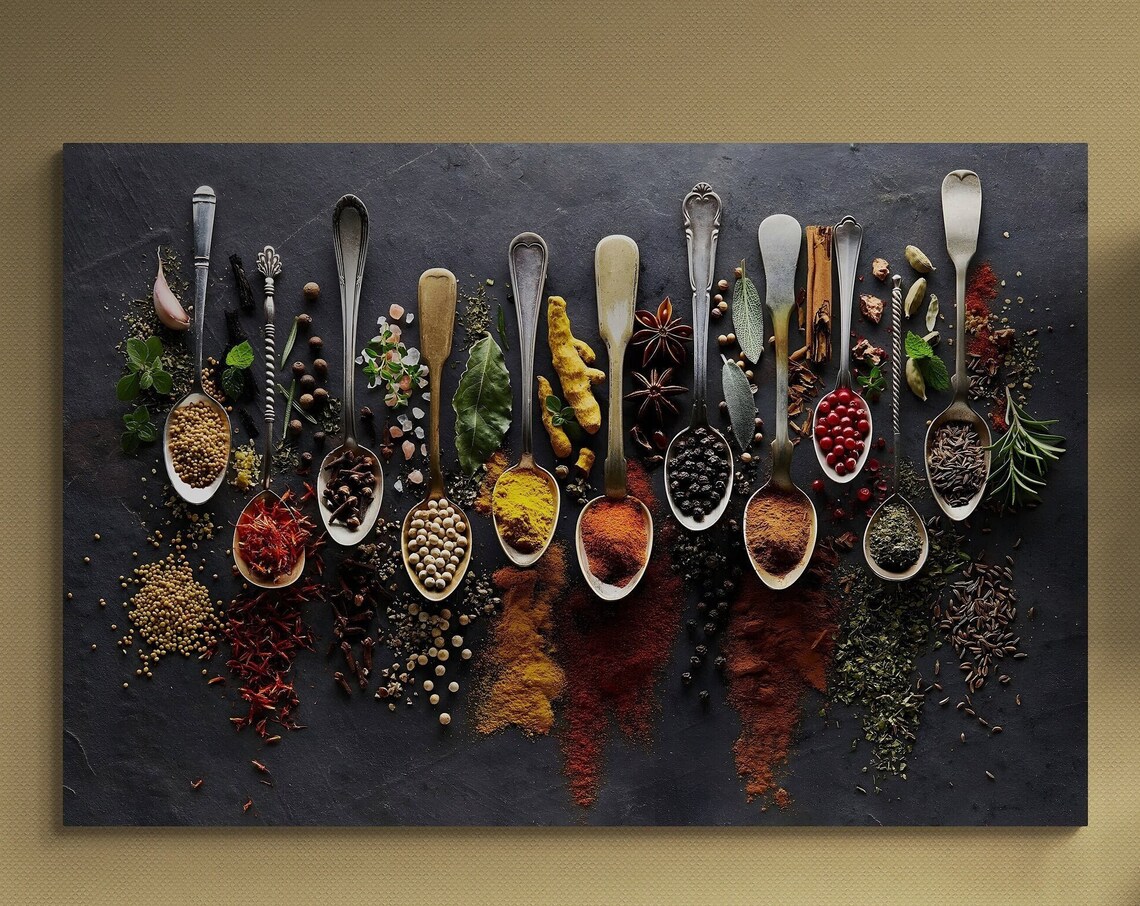 Colorful Cooking Spices In Spoons Dark Slate Kitchen Art Poster - Image 3