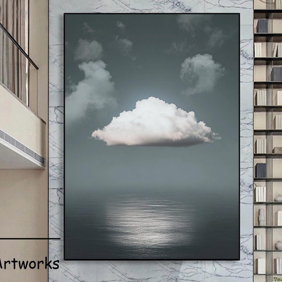 Large Gray Sky Abstract Painting White Cloud Wall Art Cloud Painting Gray And White Oil Painting Night Sky Cloud Landscape Art