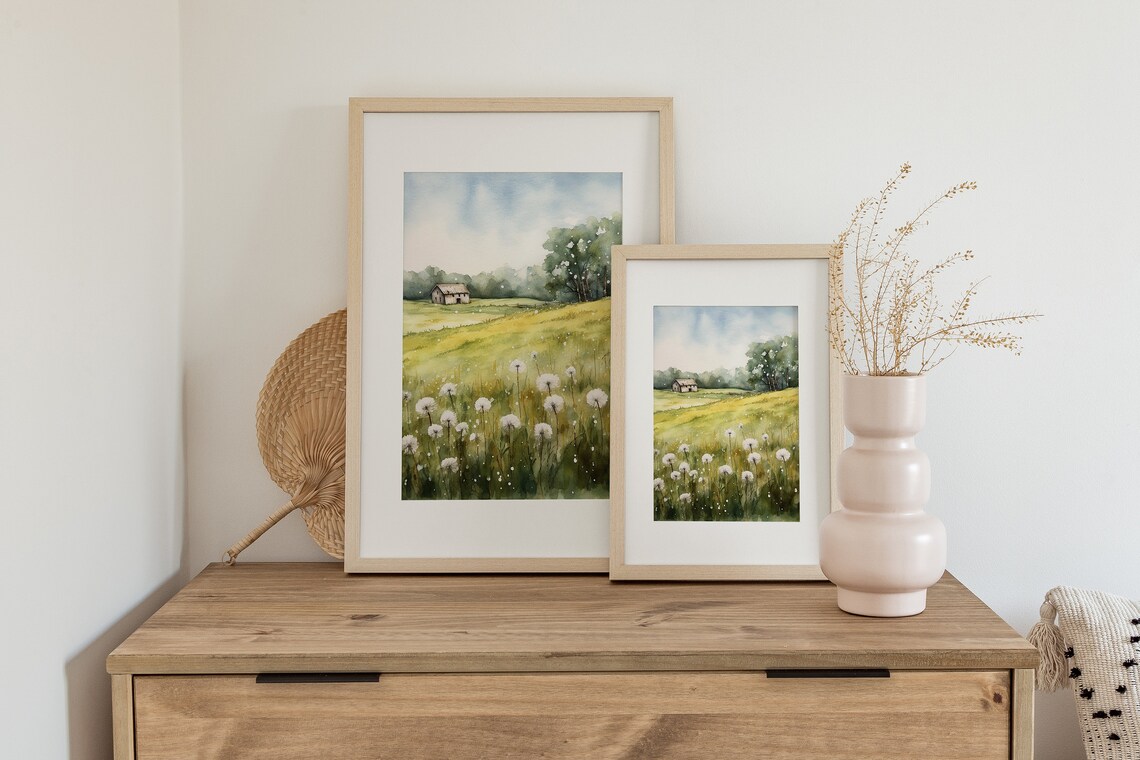 Dandelion Watercolor Painting, Summer Landscape Art Print - Image 3