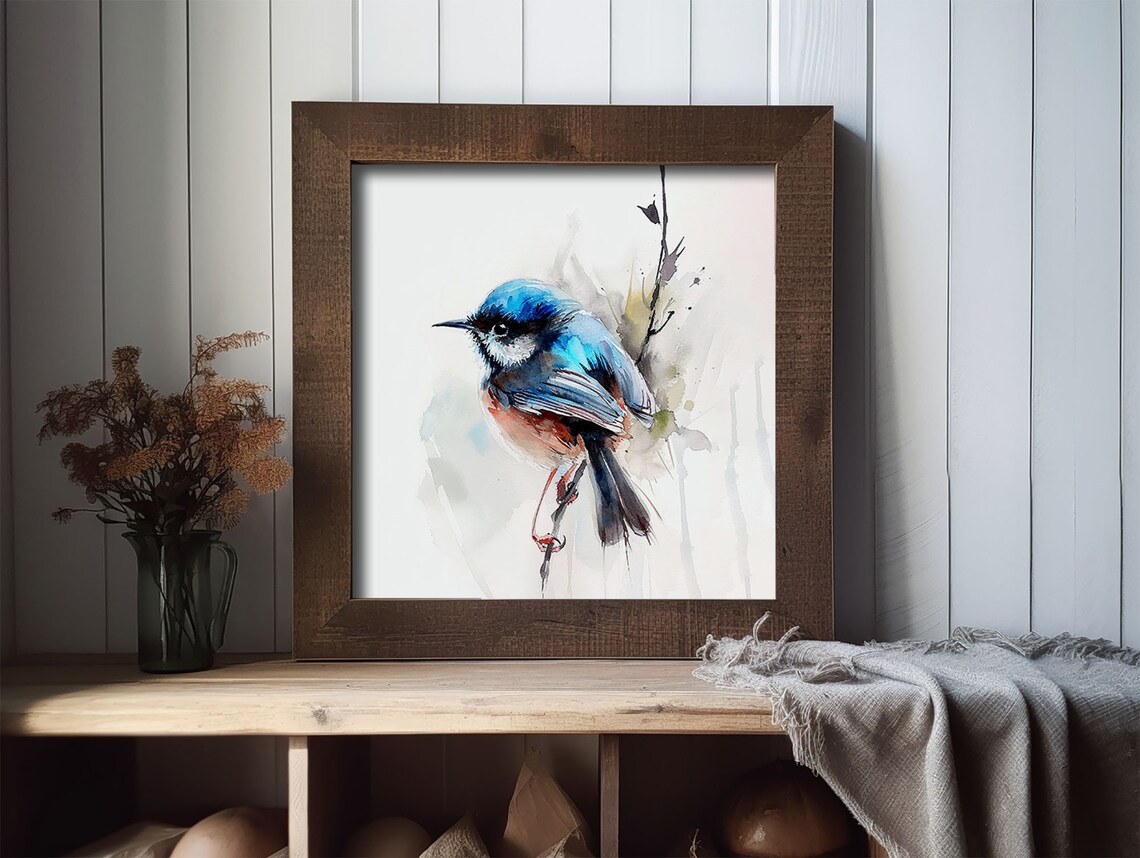 Fairy Wren Painting Watercolor Art Print - Image 2
