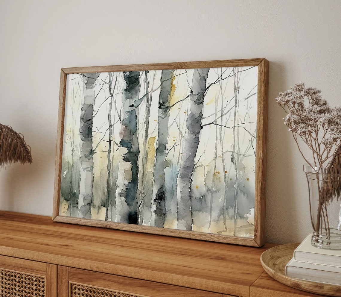 Birch Forest White Trunks Watercolor Woodland Neutral Poster - Image 5