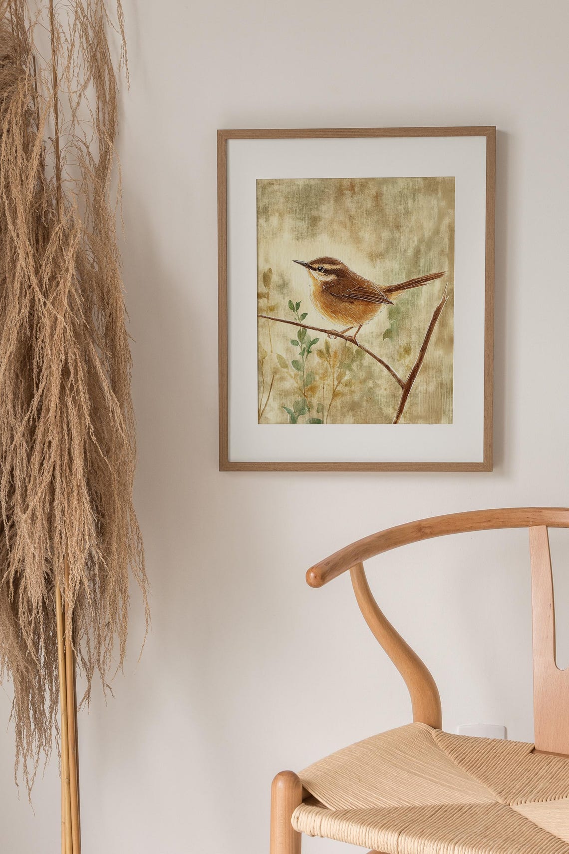 Wren Painting Cute Bird Watercolor Art Print Wren Bird Wall Art Woodland Art Print Kids Room Decor Sunset Landscape - Image 2