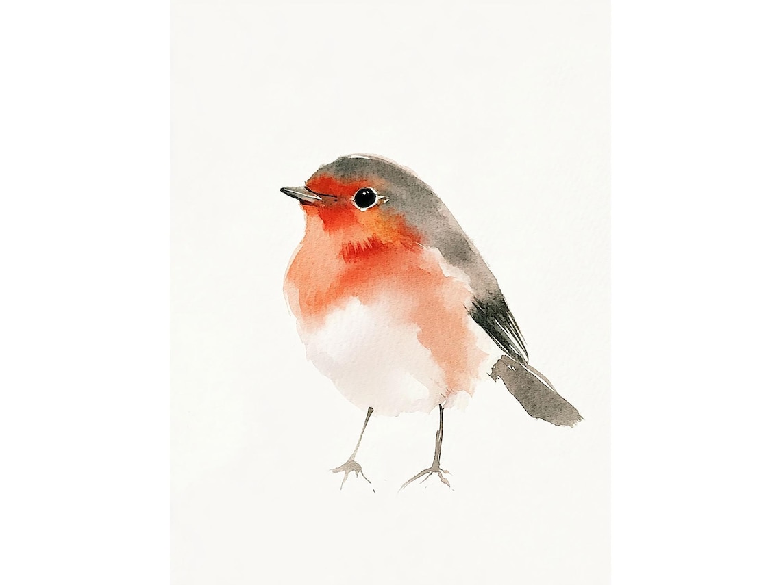 Robin Bird Minimalist Art Print, Rustic Wall Decor