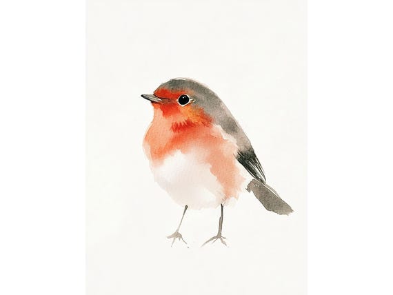 Robin Bird Minimalist Art Print, Rustic Wall Decor