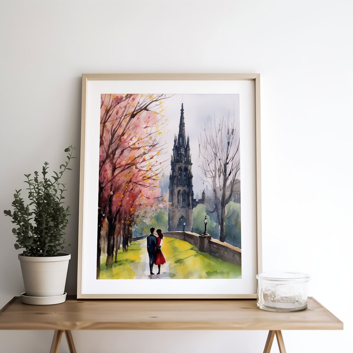 Edinburgh Couple Watercolor Art Print, Scottish Cityscape - Image 4