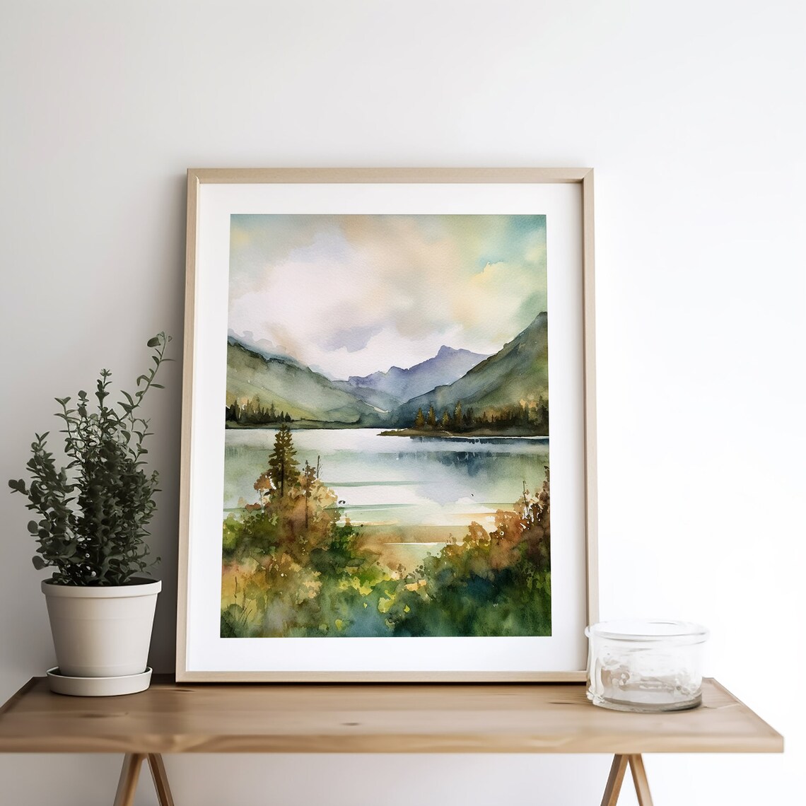 Misty Mountain Watercolor Lake Lure Art Print - Image 3
