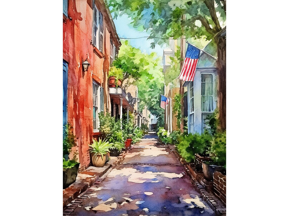 Charleston SC Watercolor Cityscape, South Carolina Art Print