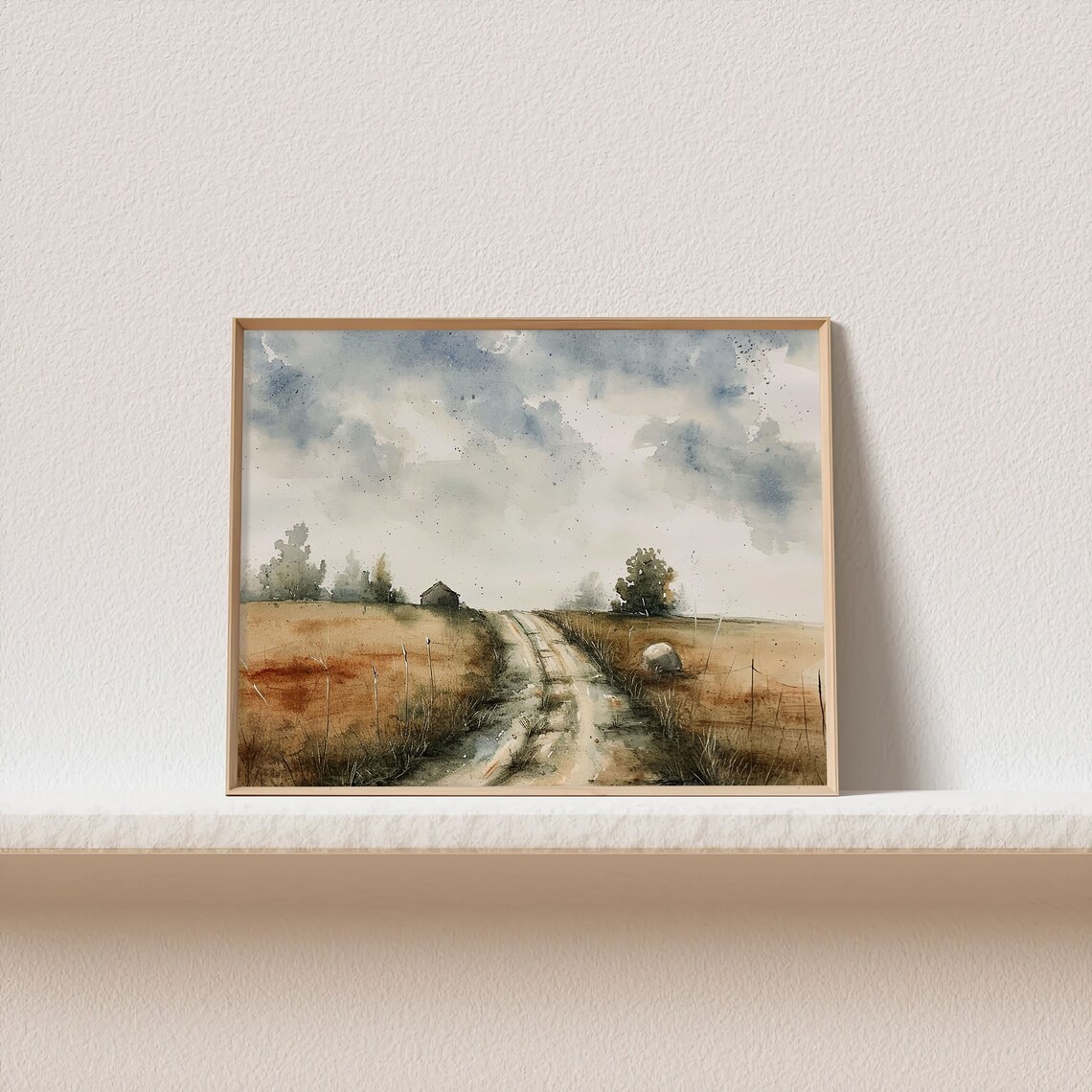 Country Road Painting, Rustic Barn Watercolor Art Print - Image 2